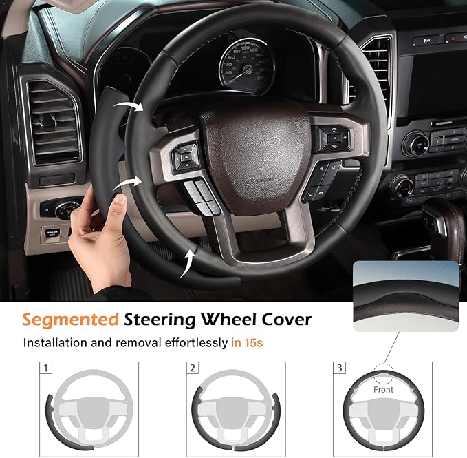 Steering Wheel Cover for Ford F150 2015-2020/F250 2017-2021/F350 2017-2021/F450 2017-2021/F550 2017-2021/Ford Expedition 2018-2021 Custom-fit Car Steering Wheel Cover for Ford Steering Wheel Protector