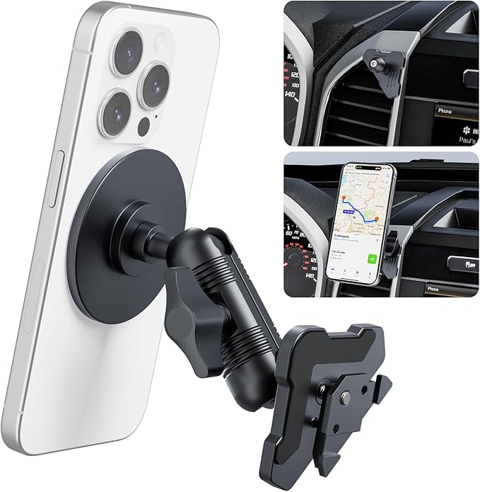 Surfcabin CNC Vent Phone Holder, Magnetic Air Vent Phone Holder Cradles Mount Compatible with F150 2015-2020 & Super Duty F250 F350 F450 2017-2021, Full Metal Bracket for Most CellPhones