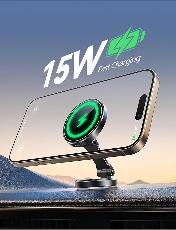 JOYROOM for MagSafe Car Mount Charger with Rotatable Charging Panel, 15W Fast Charging Magnetic Phone Holder, Dashboard Wireless Charger for iPhone