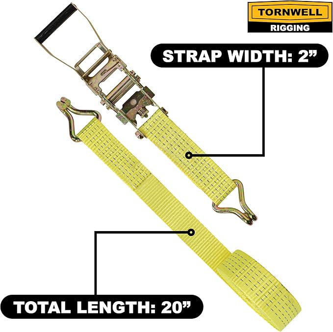 4-Pack 2" x 20' Heavy Duty Ratchet Straps | J Hooks | Comfort Handles | 10,000 lb Break Strength | Ratcheting Tie Down Cargo Straps for Trucks and Trailers