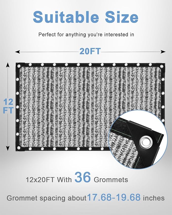 vensovo 70% Aluminum Shade Cloth - Reflective Aluminium Shade Netting Sun Shade Cover with Grommets for Cars, Dogs, Outdoor, RV, Patio (12x20FT)