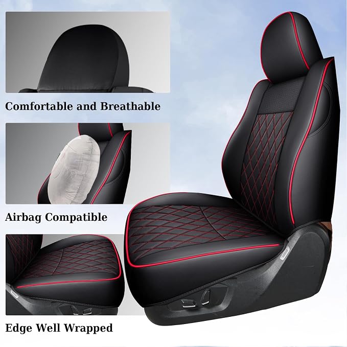 Coverado Tacoma Seat Covers Full Set, Leather Seat Covers for Car, Car Seat Protector Cushion Tacoma Accessories Compatible with 2005-2023 Toyota Tacoma Double/Crew Cab(Red)