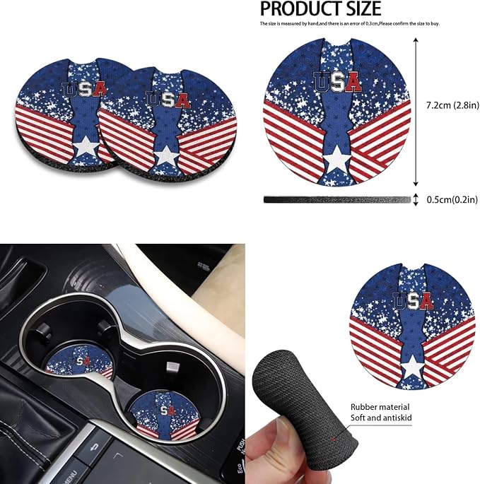 Howilath American Flag Stars Auto Front Seats Protector with Steering Wheel Cover/Seatbelt Pads/Armrest Cushion/Keychain/Car Coasters Set of 10 Accessories Interior Decor