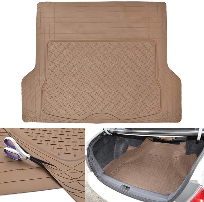 BDK USA by CAT® Automotive Heavy Duty Car Floor Mats with Rear Cargo Mat Trunk Cargo Liner for SUV - Caterpillar All-Weather Universal Trim to Fit Front & Rear Combo Rubber Car Mats & SUV Trunk Mat