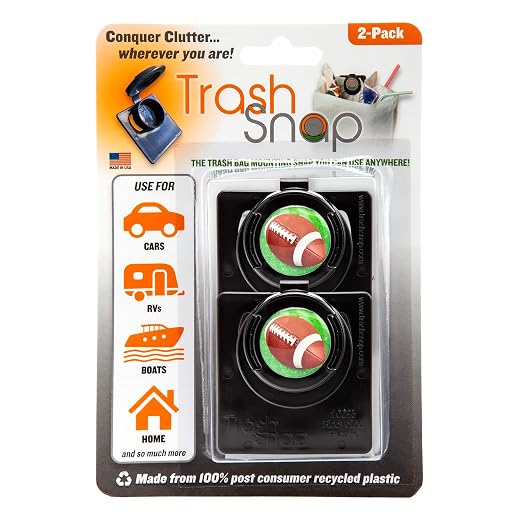 Reusable Bag Holders for Trash & Recycling | Eco-Friendly, Adhesive Clip System for Car, RV, Home, Travel, Boat | Recycled Plastic Baseball + Basketball + Football- 4 Pack