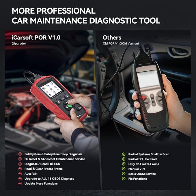 iCarsoft POR V1.0 for All System Diagnostic Tool Porsche 1996-2025 Oil/SAS Reset Battery Test 10 OBD2/EOBD Modes CAN FD Car Scan Code Reader/DTC/Live Data/Freeze Frame Lifetime Free Update Scanner