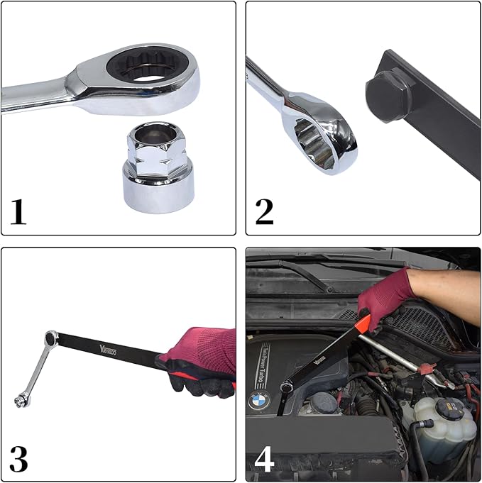 15pcs Universal Ratcheting Serpentine Belt Tool Set, Serpentine Belt Removal Installation Tensioner Kit with Ratcheting Wrench, Crowfoot Wrenches, Socket Adapters, 6-Point Sockets