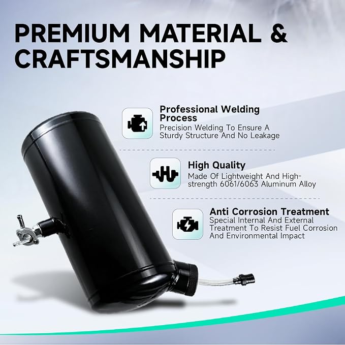 Upgraded beveled design 10x4.5" Aluminum alloy welding Gas Fuel Tank Cylinder(Premium Glossy Paint Finish Black) For Predator 212cc 196cc/6.5HP Go Kart & Mini Bike,For Coleman CT200U BT200X CT200u-ex