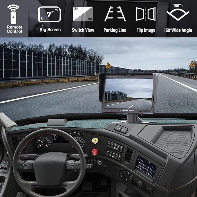 Backup Camera Monitor Kit,7" HD 1080P Monitor,IP69 Waterproof Rearview Reversing Rear View Camera for Truck Trailer Semi-Trailer Box Truck RV Pickup Truck,Easy Installation (Single Cam)