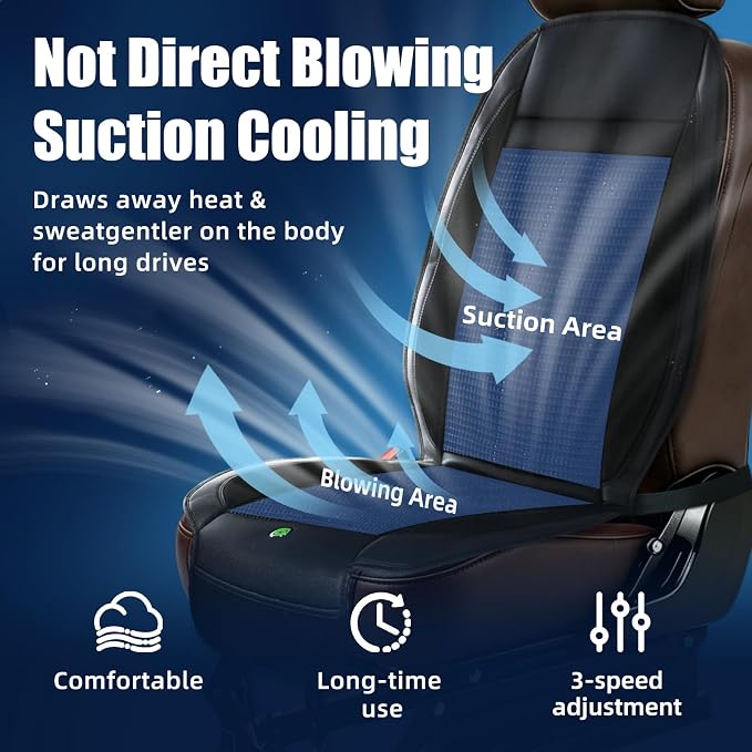 Cooling Seat Cover for Cars, Ventilated Car Seat Cover for Suction, 12V 3-Speed Cooling Seat Cushion with 2 Turbon Fans, Universal Fit for Car SUV Truck Home Office, Non-Slip Breathable Ice Silk