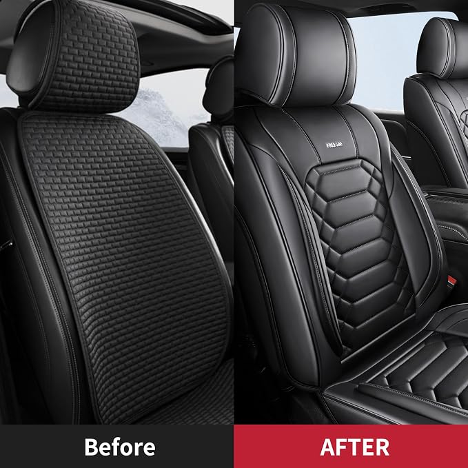 FREESOO for Silverado 2014-2018 2 Front Seat Covers, Fit for Chevy Silverado GMC Sierra 1500 2500 3500 Crew Cab Waterproof Truck Seat Covers Black