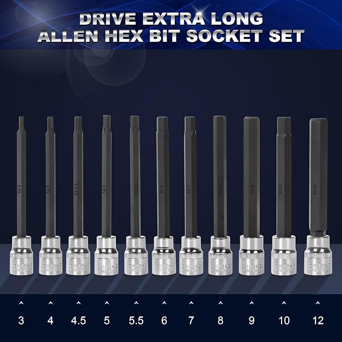 Reniteco 64 PCS 3/8" Drive Socket Set and 19 PCS 3/8'' Drive Extra Long Allen Hex Bit Socket Set