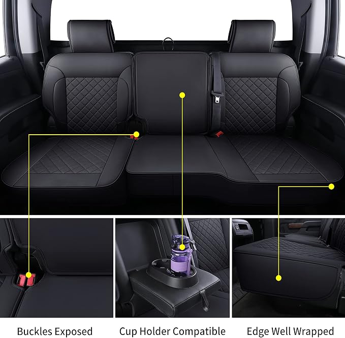 LUCKYMAN CLUB Chevy Silverado/Sierra P01-S1 Seat Covers Full Set, Fit 2014-2018 1500/2015-2019 2500 HD/3500 HD Crew Cab with Breathable Faux Leather (Full Set, Black)