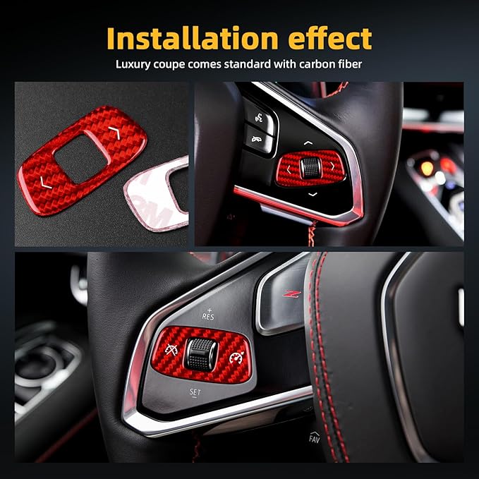 Real Carbon Fiber Steering Wheel Volume Control Button Covers - for Corvette C8 2020 2021 2022 2023 2024 2025 Carbon Fiber Accessories, Durable Anti-Scratch Protective Accessories (Red)