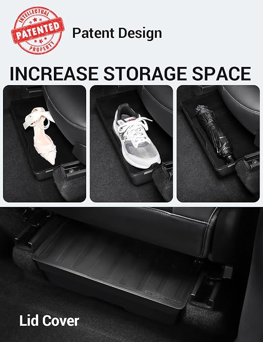 BASENOR Tesla Model Y Trash Can and Tesla Model Y Under Seat Storage Box Organizer