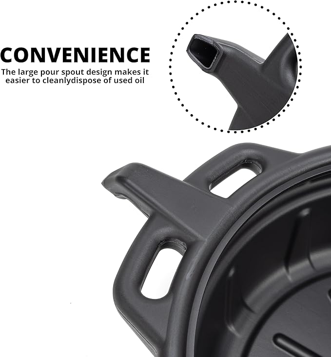 NEIKO 20760A 4 Gallon (16L) Anti-Splash Drain Container with Pour Spout, Black Plastic Drip Catcher for Fluid Changes