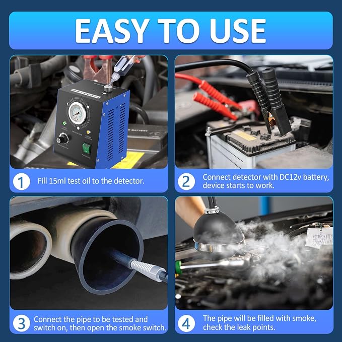 Automotive Smoke Machine, Upgraded 19PSI Leak Detector Unit Kit Dual Mode Built-in Air Pump DC12V EVAP Vacuum Exhaust Leak Diagnostic Tester Tool for All Vehicle Pipe Systems, ATV, Boat