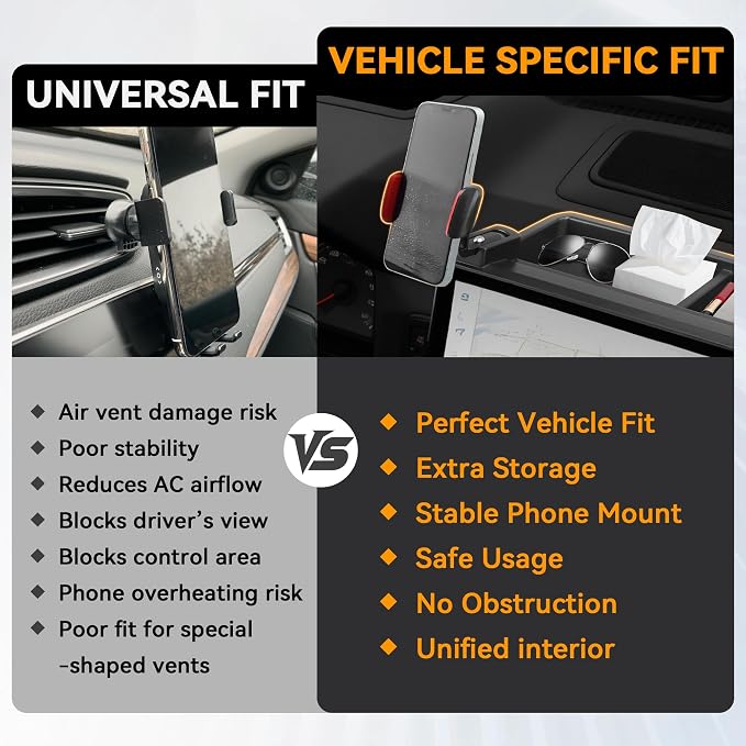 Phone Holder Dash Organizer Fit for Toyota Tacoma 2024-2026 | Fit for 4Runner 14 in screen, 360 Degree rotation phone mount, dashboard screen storage tray