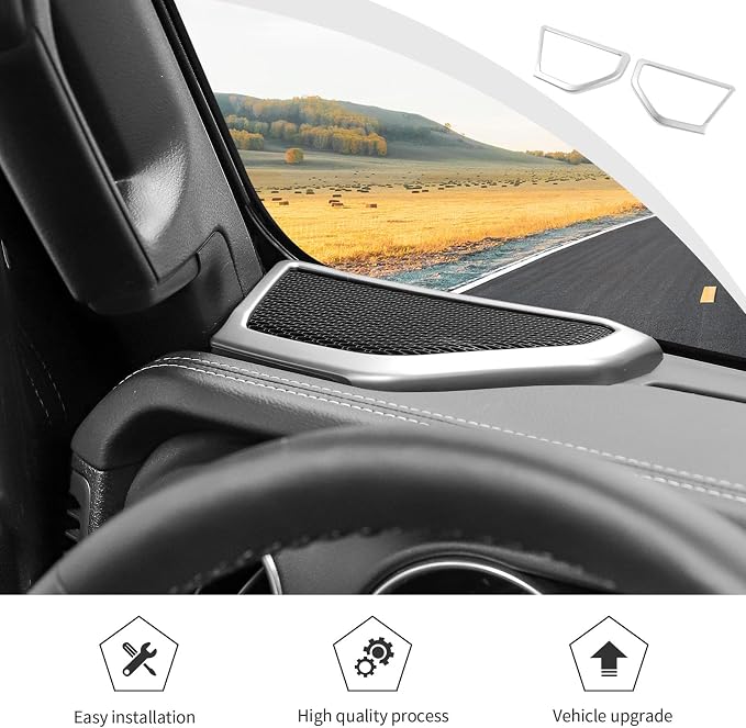 JWWY for Jeep JL Speaker Audio Trim Top & A Pillar Cover Trim for 2024 Jeep Wrangler JL JLU & Gladiator JT Accessories ABS 4PCS Silver
