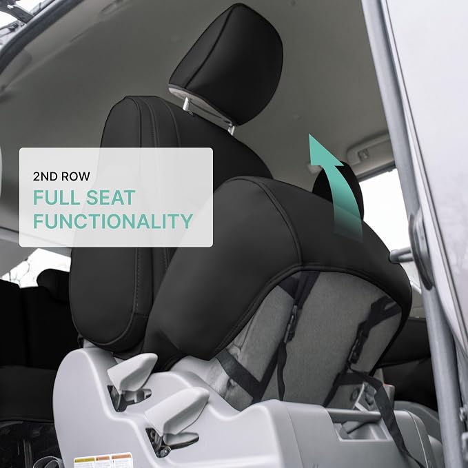 FH Group Custom Fit Car Seat Covers Specifically Made for 2011-2020 Toyota Sienna 8 Passenger, Car Seat Cover 2nd Row, Automotive Seat Covers in Black Faux Leather, Waterproof and Washable Seat Covers
