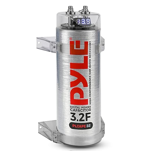 Pyle 3.2 Farad Digital Power Capacitor, High-Performance Car Audio Capacitor, LED Display, Electronic Polarity Protection, Over Voltage Protection, Includes Mounting Hardware and Post Kits, 2.9"x9.7"