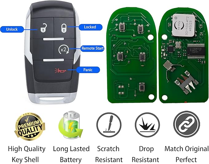 Smart Key for Dodge RAM 2019-2024, Alliskeys Vehicle Proximity Remote Control Key Fob Replacement for RAM 2500 3500 4500 5500 GQ4-76T 68365327