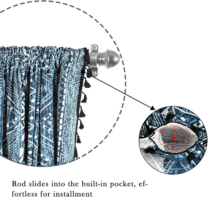 ColorBird Blue Boho Curtains Farmhouse MCM Western Striped Aztec Light Filtering 84 Inches Window Treatment Patterned Drapes for Bedroom Living Dining Room Kitchen Boho Chic Decor