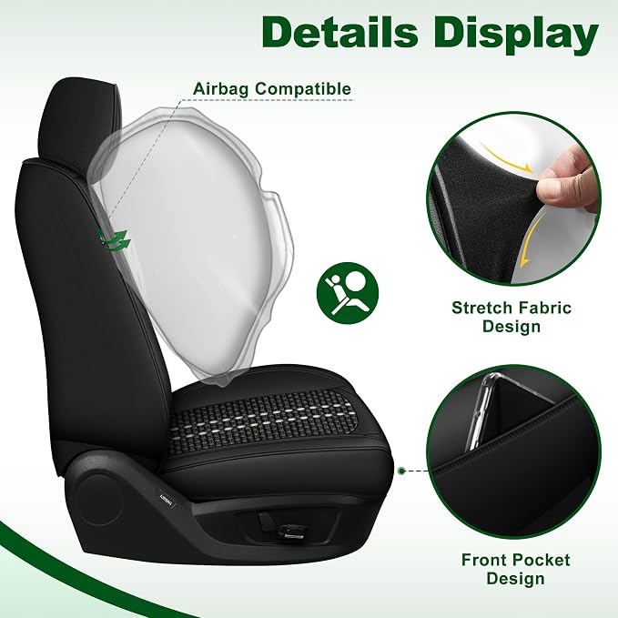 Ice Silk Front Ford F150 Seat Covers SuperCrew 2009-2026 Lightning | F250/F350/F450 Seat Covers 2017-2026 XL XLT Lariat Platinum King Ranch Limited STX Raptor SVT Raptor Tremor,Airbag Safe Black