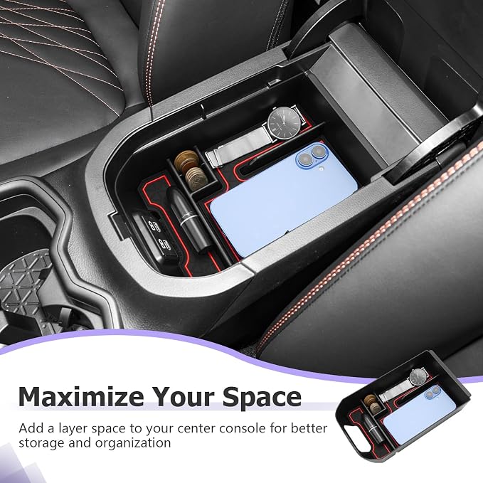 LUWU 2025 RAV 4 Center Console Organizer Compatible with 2019 2020 2021 2022 2023 2024 2025 Toyota RAV 4 Accessories Armrest Console Secondary Storage Box Insert Tray ABS Material Red