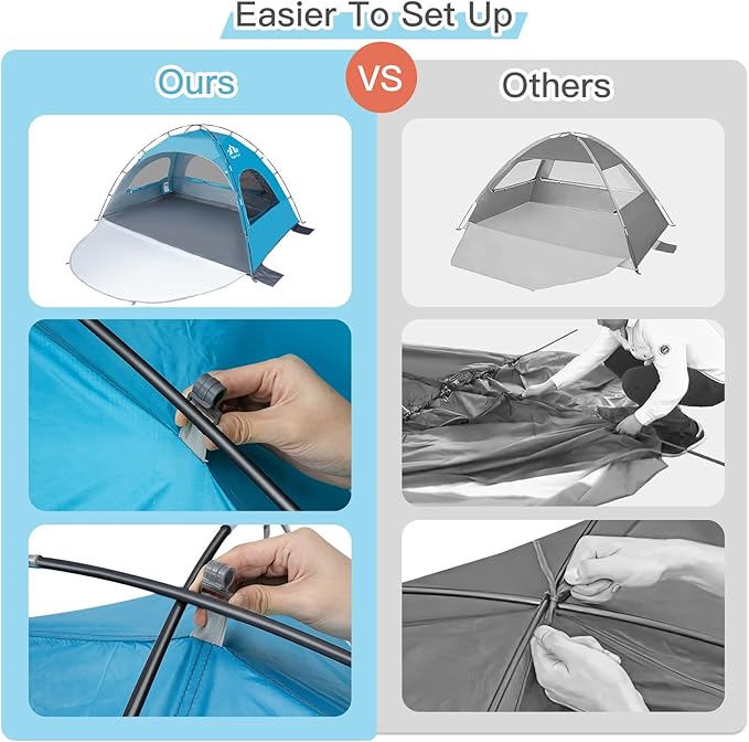Night Cat Beach Tent Portable Camping Sun Shade Shelter for 2-4 Persons with UV Protection 3 Breathable Mesh Windows Extended Tent Floor Easy Set Up Outdoor