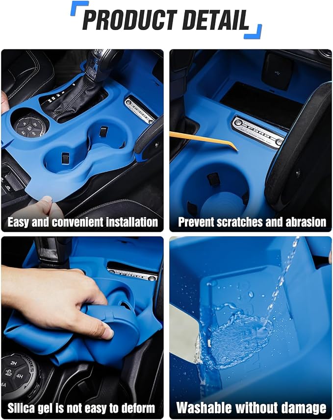 Central Control Storage Box Silicone Non-Slip Mat fit for Ford Bronco 2021-2024 Automatic Transmission 2/4 Door Water Cup Mat Central Protective Scratch Pad Interior Modification Accessories-Blue