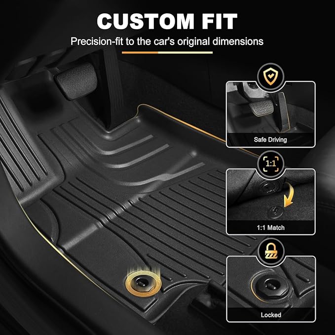 Floor Mats Fit for Mercedes-Benz C-Class C300 C43 AMG 2015-2021 Sedan Only | AOMSAZTO All Weather Custom Fit Floor Liners & Cargo Mat Full Set for 1st and 2nd Row, Black