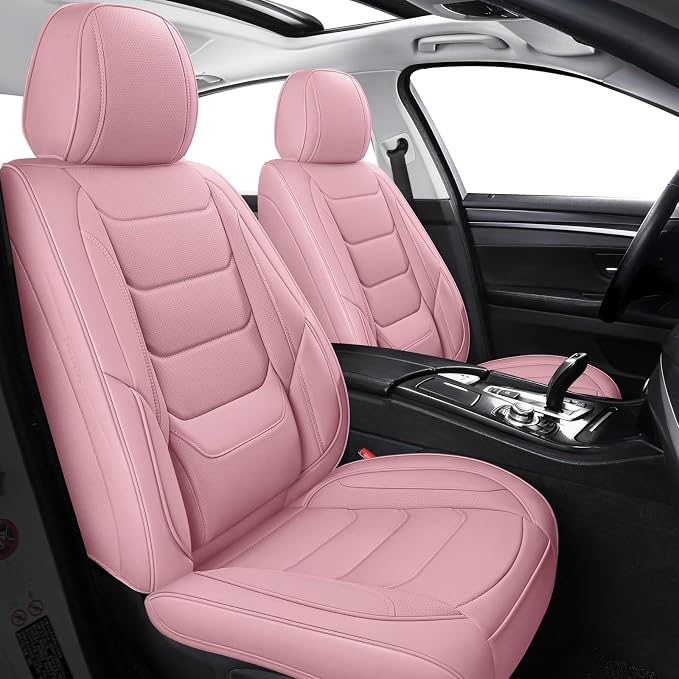 Pink Leather Car Seat Covers Front Seat Breathable Seat Protectors Waterproof Automotive Seat Covers Universal Fit for Most Cars SUVs Trucks Vehicles