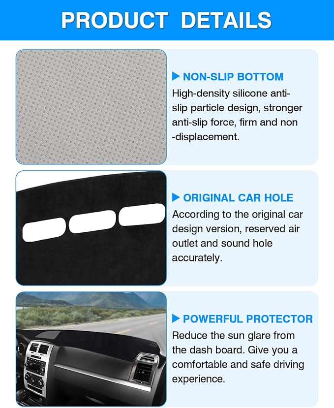 Autorder Dashboard Cover Mat for 2008 2009 2010 Dodge Charger Accessories Dash Cover Flannel Dash Mat Sunshade Glare UV Rays Protector
