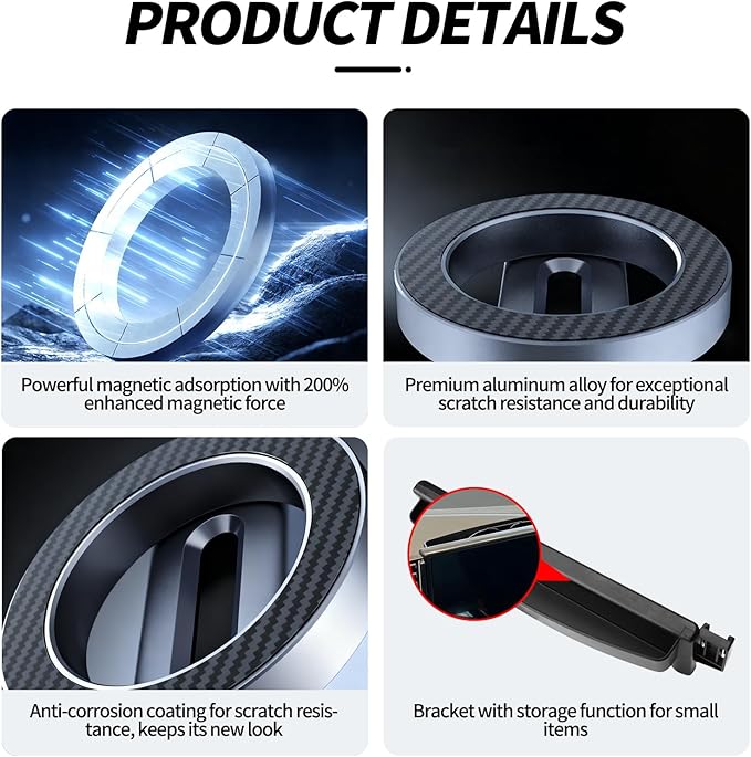 Phone Mount for MagSafe for Audi Q5 2021-2025 A4 S4 A5 S5 RS5 2020-2025 Accessories 10.1-inch Screen Adjustable Magnetic Carbon Fiber Pattern Phone Holder with Storage for iPhone Samsung