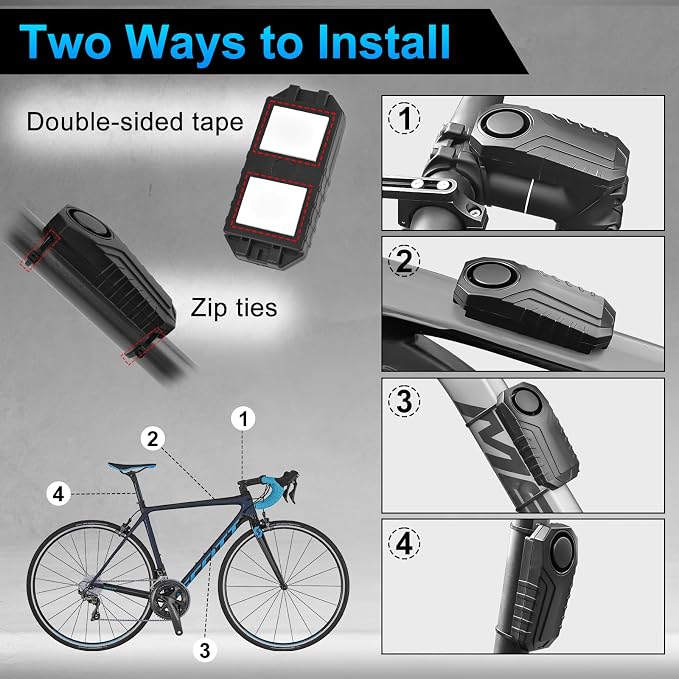 USUPERINK Bicycle Alarm and Remote, Bicycle Alarm System Anti Theft, Wireless Scooter Alarm System, Moped Alarm 113db Super Loud IP65 Waterproof SOS Emergency Function with Different Remote Control