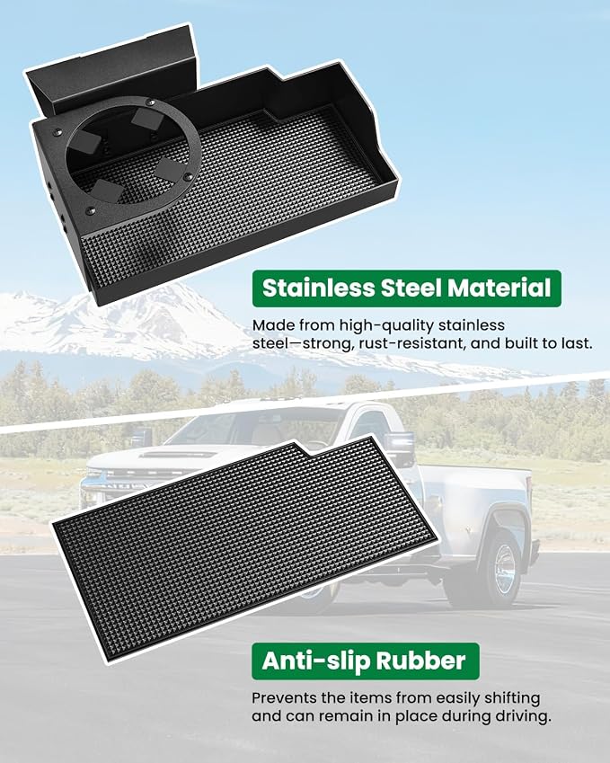 Center Console Hanging Organizer with Cup Holder for Chevy Silverado & GMC Sierra 1500 (2019–2026) and 2500HD 3500HD (2020–2026), Bench Seat Console Organizer Storage Box (Split-Bench Folding Seat)
