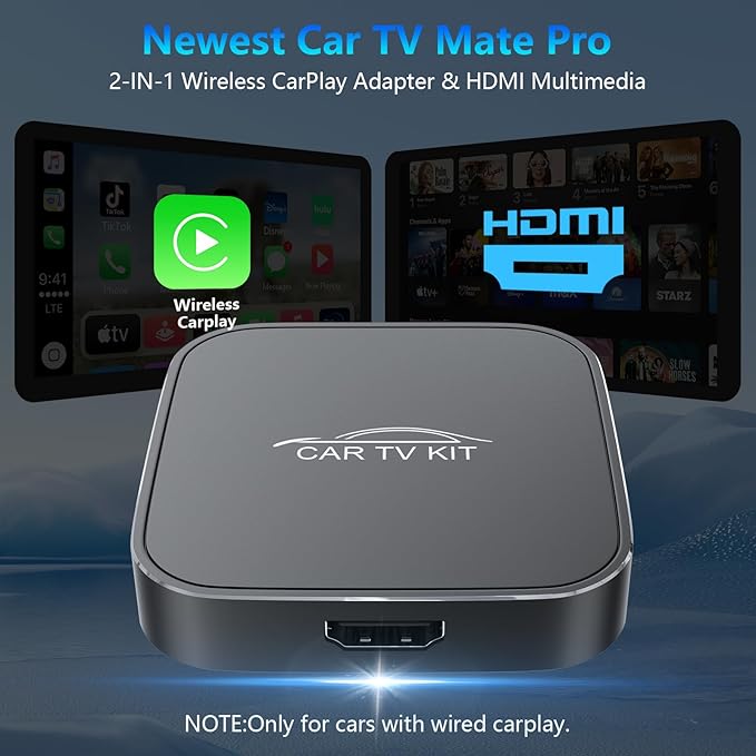 Car TV Mate Pro with Wireless CarPlay Adapter, 2025 New HDMI Multimedia Adapter for TV Stick Converter/Game Consoles/Set-Top Box/Screen Throwers, Magic Box Support Wired CarPlay Cars from 2016