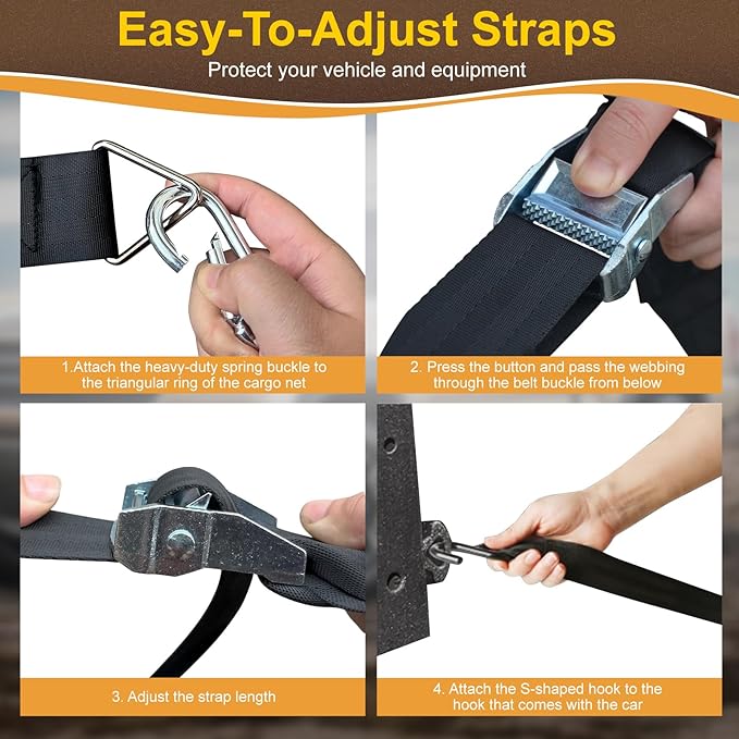 Cargo Net for Pickup Truck Bed, Heavy Duty 1100 lbs Capacity, Adjustable Cam Buckles & S-Hooks, Thick Herringbone Nylon, with Drawstring Storage Bag for Trailers and Trucks (50in*43in)