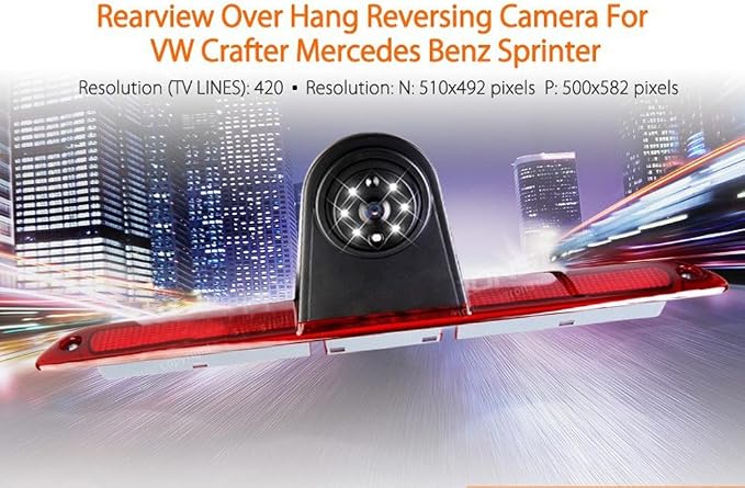 Car Third Roof Top Mount Brake Lamp Light Rear View Reverse Parking Camera,Replacement for Benz Sprinter W906 VW Crafter Multivan Caravelle T6 Transporter/Transit/Caravan/Master AA/ohnmobi