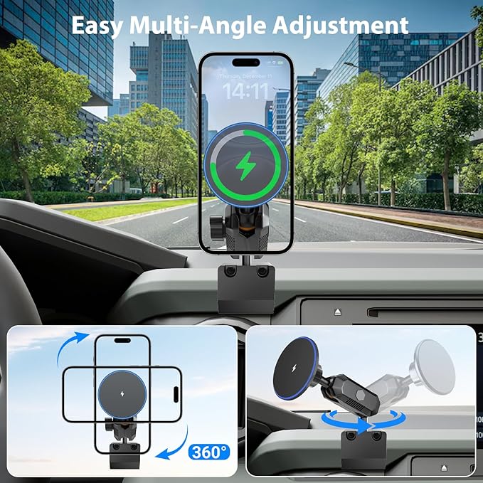 Car Phone Charger Mount for Toyota Tacoma 2016-2023, 3rd Gen Tacoma Phone Charging Holder Fit for All Smartphone 360° Adjustable, Metal Material, Compatible With MagSafe, Toyota Tacoma Accessories
