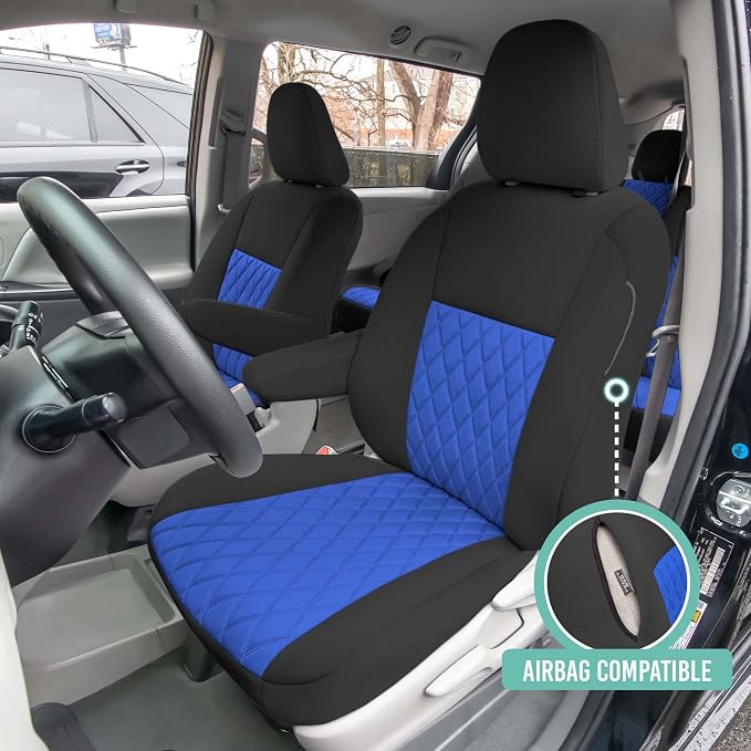FH Group Custom Fit Car Seat Covers Specifically Made for 2011-2020 Toyota Sienna 7-8 Seater with Ultraflex Neoprene Water Resistant Automotive Seat Covers - Front Set Blue