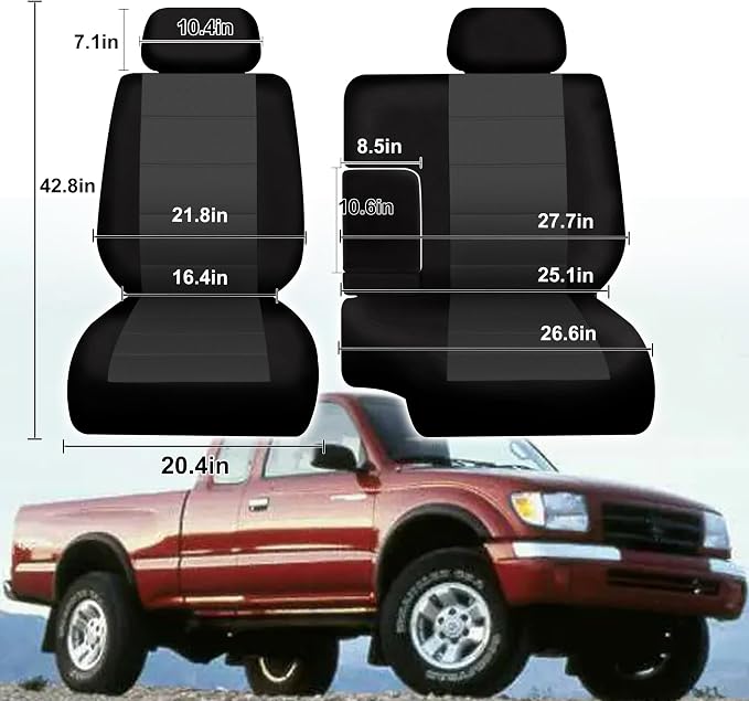 60/40 Split Bench Seat Covers for Toyota Tacoma 1995 1996 1997 1998 1999 2000 Heavy Duty Cloth Protector Interior Accessories with Console Covers，Waterproof & Machine Washable,Black