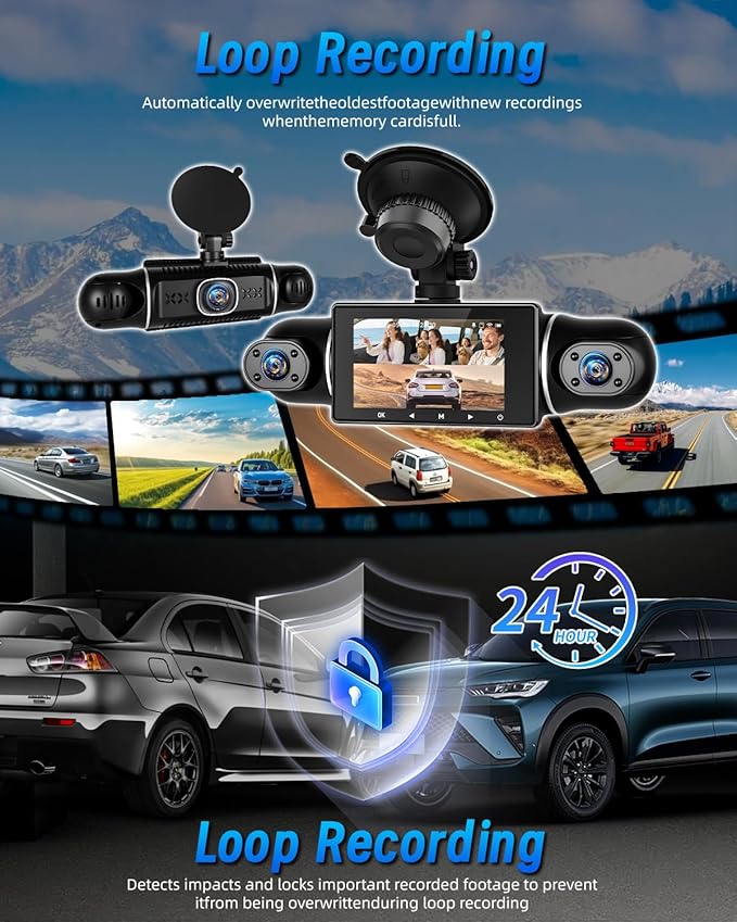 NHOPEEW 5 Channel Dash Cam 360°View with WiFi & APP Control, 5x1080P Front and Rear Inside Left Right, Five Cameras with 64GB Card, G-Sensor, 24 Hours Parking Mode, Loop Recording, Night Vision