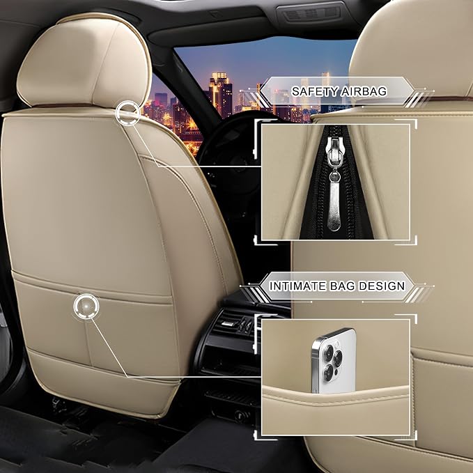 CTDS Car Seat Covers for Chevy Equinox 2005-2026, Stylish Sport Seat Cover, Premium Nappa Leather Car Seat Cover. Automobile Seat Covers Sets.(Standard 5 Seats/Beige)