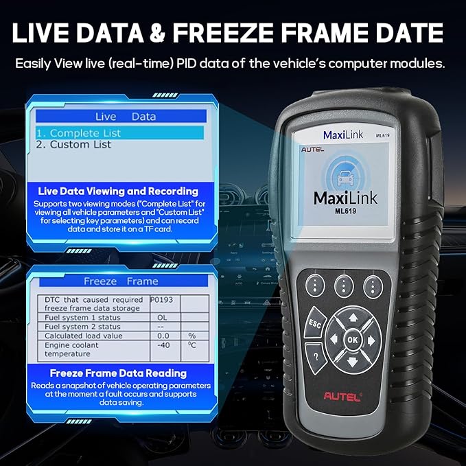 Autel Maxilink ML619 OBD2 Scanner, 2026 ABS SRS Diagnostic Scan Tool,Up of ML519 AL519 AL619,Code Reader Turn Off Check Engine Light Car Diagnostic Tool with 10 OBD2 Test Modes,DTCs Lookup,Graphs Data