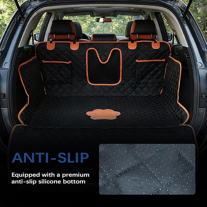 SUV Cargo Liner, 600D Waterproof Pet Trunk Cargo Cover Dog Seat Mat for SUVs Sedans Vans with Bumper Flap Protector, Non-Slip, Large Size Universal Fit, Black