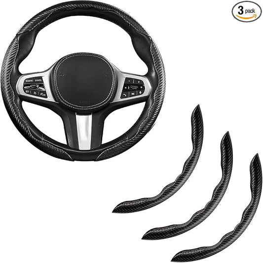 Carbon Fiber Steering Wheel Covers 3 Piece Clip on Steering Wheel Cover (Matte Black)