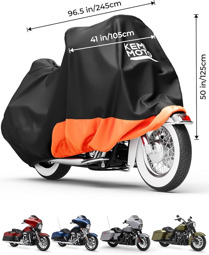 KEMIMOTO Heavy Duty 420D Motorcycle Cover Fits Side Top Box Waterproof Outdoor Compatible with Touring, Touring Ultra Limited Road King Street Glide Road Glide All Weather Dust Sunlight Rain Cover