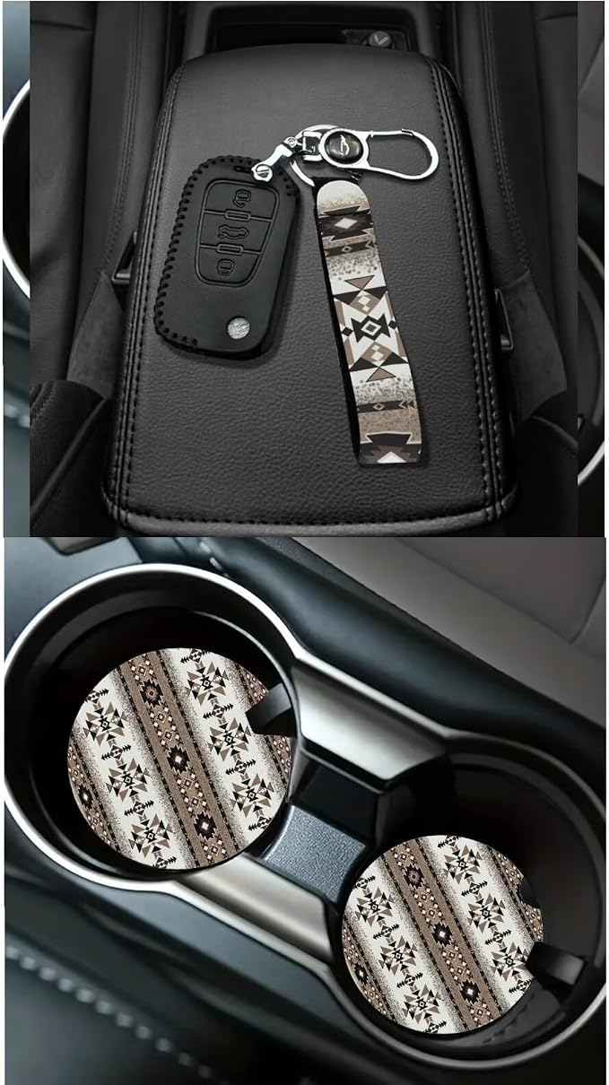 XYZCANDO Tribal Prints Automobile Accessories Sets 15 PCS Car Seat Cover Set Steering Wheel Cover Cover Garbage Bag Storage Box Seat Belt Pads Rear View Mirror Cover Coasters Keychain Fit Most Cars
